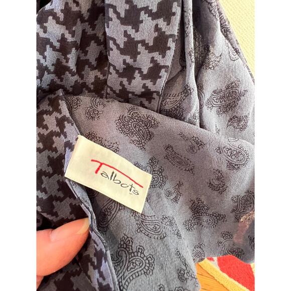 Talbots Silk Chiffon Reversible Scarf Blue Paisley Houndstooth Print - Picture 4 of 5